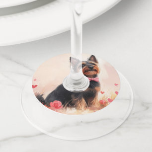 Étiquette Pour Verre De Vin Terrier Australien avec des Roses - Saint-Valentin