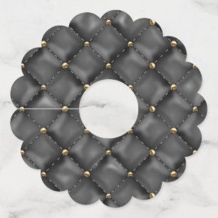 Étiquette Pour Verre De Vin Texture en cuir brillant avec perles d'or