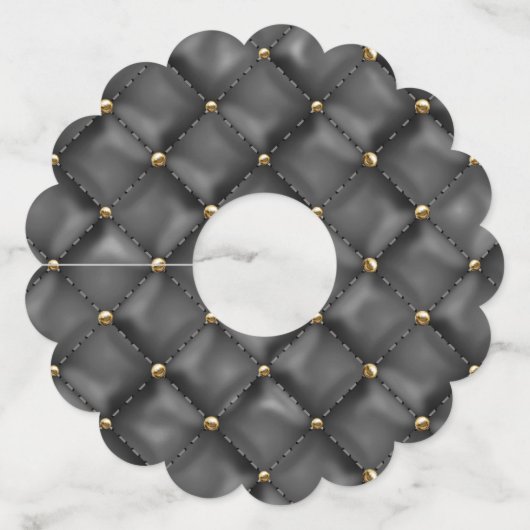 Étiquette Pour Verre De Vin Texture en cuir brillant avec perles d'or (Devant)