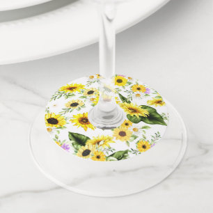 Étiquette Pour Verre De Vin Tournesol d'aquarelle 7