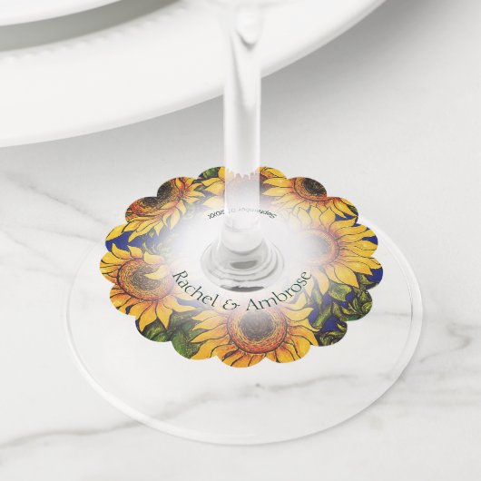 Étiquette Pour Verre De Vin Tournesol géant (De près)