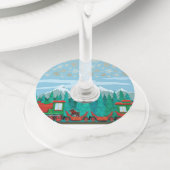 Étiquette Pour Verre De Vin Train de Noël et petit chien (De près)