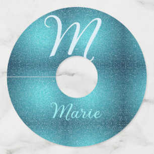 Étiquette Pour Verre De Vin Turquoise sarcelle agate aqua monogramme ajouter l