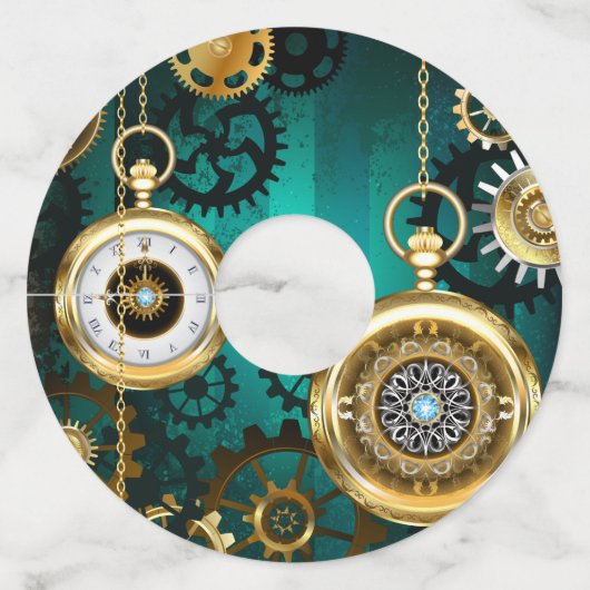 Étiquette Pour Verre De Vin Veille bijoux Steampunk sur un Arrière - plan vert (Devant)