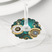 Étiquette Pour Verre De Vin Veille bijoux Steampunk sur un Arrière - plan vert (De près)