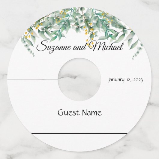 Étiquette Pour Verre De Vin Vin mariage Eucalyptus Aquarelle (Devant)