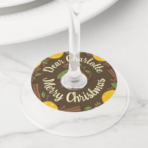 Étiquette Pour Verre De Vin Vin rougi de Noël brun épicé Nom de la personne
