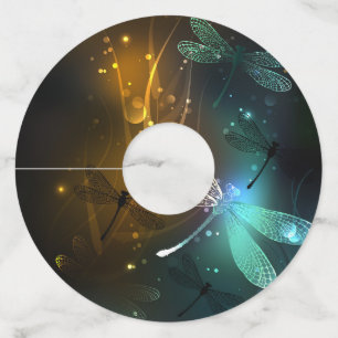 Étiquette Pour Verre De Vin Vol de libellule verte lumineuse