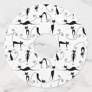 Étiquette Pour Verre De Vin Whimsical Skinny Motif de chat noir