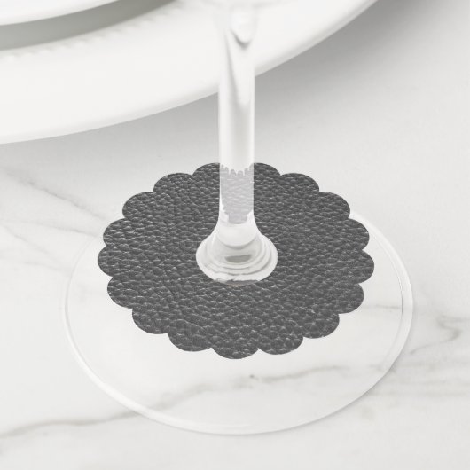 Étiquette Pour Verre De Vin Worn Black Faux Leather (De près)