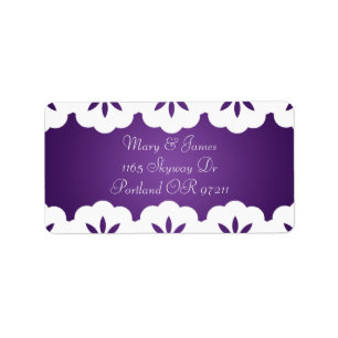 Étiquette Pourpre blanc élégant d'adresse de mariage de