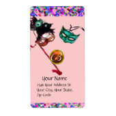 Étiquette Pourpre de monogramme de gemme de confettis de (Devant)