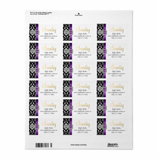 Étiquette pourpre noir Damask 1 (Feuille entière)