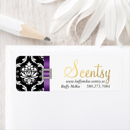 Étiquette pourpre noir Damask 2 (En situation)