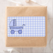 Étiquette Poussette bébé. Bleu clair sur Motif chèque. (En situation)