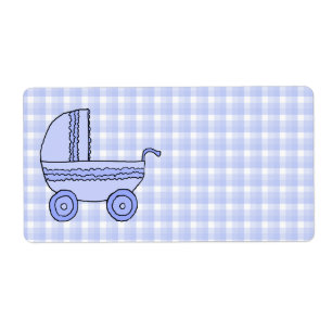 Étiquette Poussette de bébé. Bleu-clair sur le modèle de