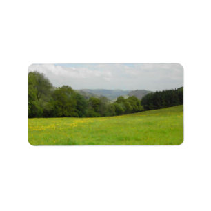 Étiquette Pré vert. Paysage de campagne