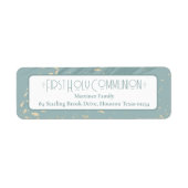 Étiquette Première Communion Blue Gold Adresse de retour (Devant)