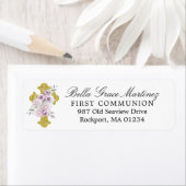 Étiquette Première communion florale rose croisée Adresse de (En situation)