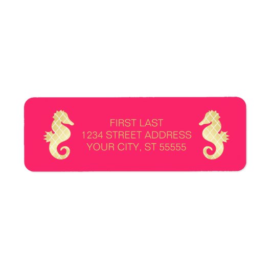 Étiquette Preppy Beach Seahorse Mariage or rose (Devant)
