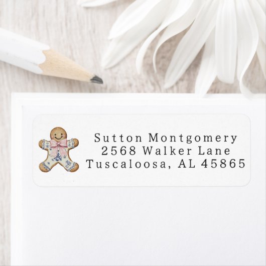 Étiquette Preppy Chinoiserie Christmas Gingerbread Address (En situation)