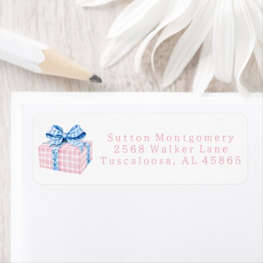 Étiquette Preppy Chinoiserie Gingham Coquette Gift Address (En situation)