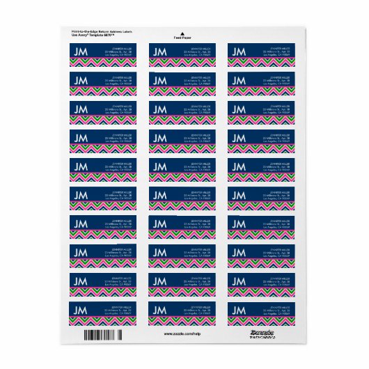 Étiquette Preppy Monogram Chevron Adresse de retour Label -B (Feuille entière)
