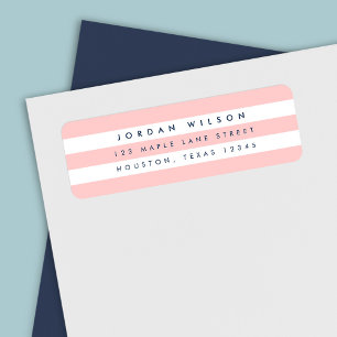 Étiquette Preppy Pastel Coral Rose et White Stripes Adresse