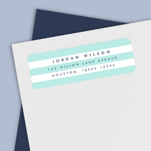 Étiquette Preppy Pastel Mint & White Stripes Adresse de reto