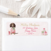 Étiquette Preppy Pink Dachshund Christmas Address Labels (En situation)