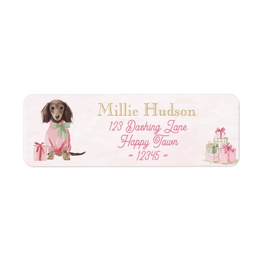 Étiquette Preppy Pink Dachshund Christmas Address Labels (Devant)