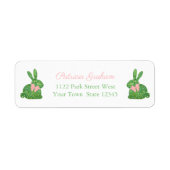 Étiquette Preppy Pink Et Green Boxwood Bunny Adresse de reto (Devant)