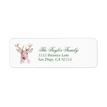 Preppy Pink & Red Watercolor Deer Return Address
