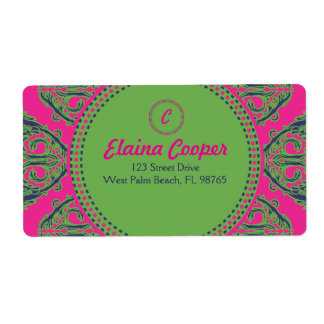 Étiquette Préppy rose Damask