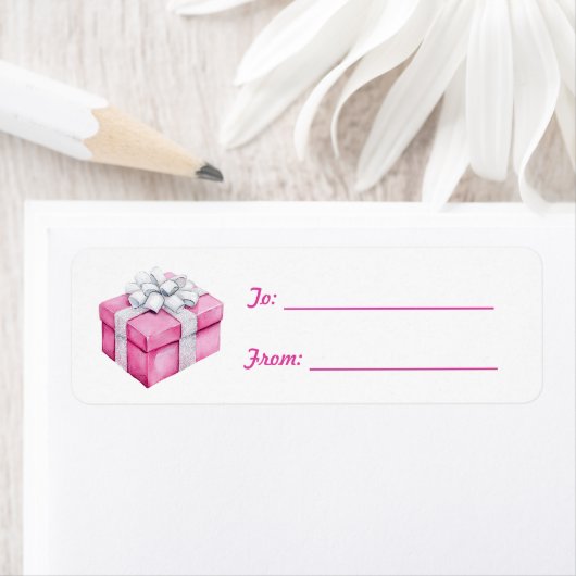 Étiquette Pretty Pink Silver Bow Gift Christmas (En situation)