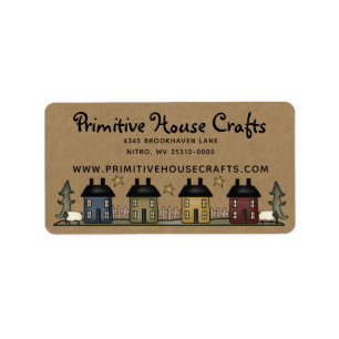 ÉTIQUETTE PRIMITIVE SALTBOX HOUSES & STARS RETOUR ADRESSE