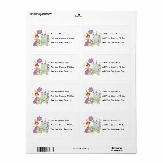 Étiquette Princesse de brune (Feuille entière)