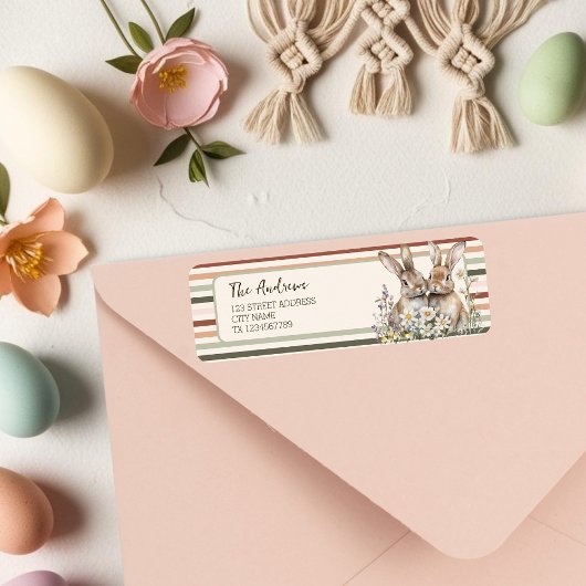 Étiquette Printemps rayé Bunny Pastel