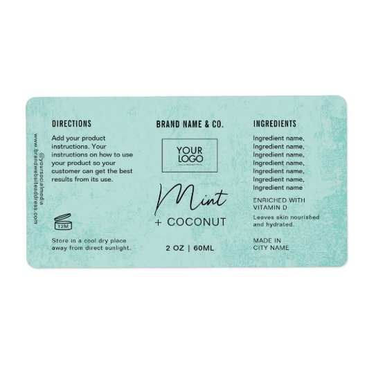 Étiquette Product Customizable Mint Rustic Label (Devant)