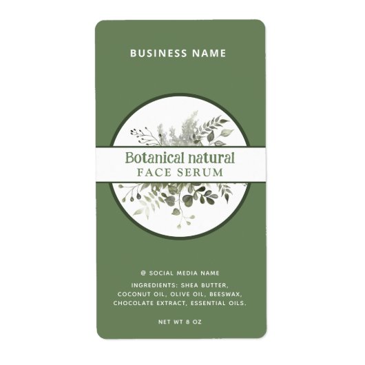 Étiquette Produit botanique moderne vert élégant (Devant)