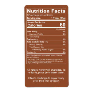 Étiquette Produit de la valeur nutritive du miel Brown rouge