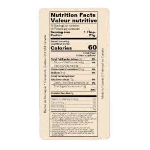 Étiquette Produit de la valeur nutritive du miel en français