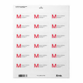 Étiquette Professionnel Rouge Blanc Monogramme Moderne Plain (Feuille entière)