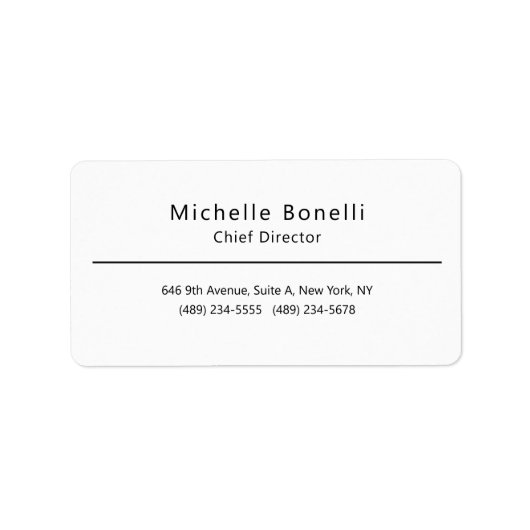 Étiquette Professionnel Simple Moderne Minimaliste Blanc (Devant)