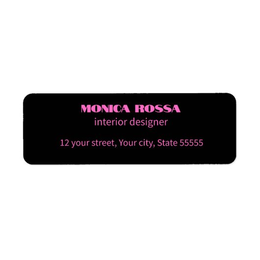 Étiquette Professionnel Simple Moderne Neon Rose Noir (Devant)