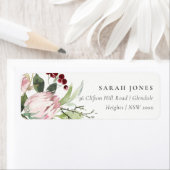 ÉTIQUETTE PROTÉA BURGUNDÉ ROSE BLANC BROUGE ADRESSE FLORALE (En situation)