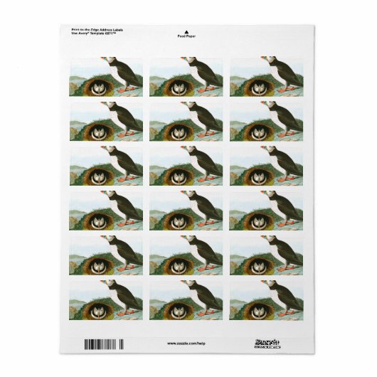 Étiquette Puffin de John James Audubon (Feuille entière)