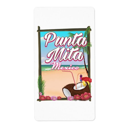 Étiquette Punta Mita, affiche de voyage de plage au Mexique (Devant)
