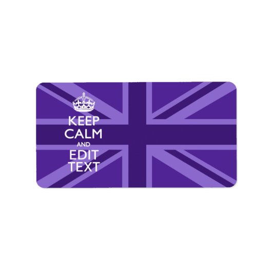 Étiquette Purple Accent Keep Calm and Your Text Union Jack (Devant)