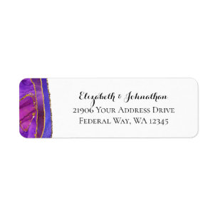 Étiquette Purple Agate Moderne Aquarelle Gold Adresse